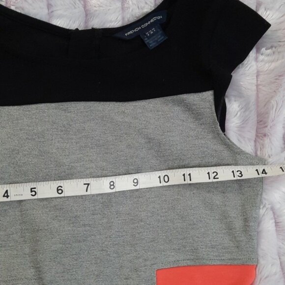 French Connection Black Coral Heather Grey Color Block Cap Sleeve Pencil Dress 4 - Picture 4 of 7